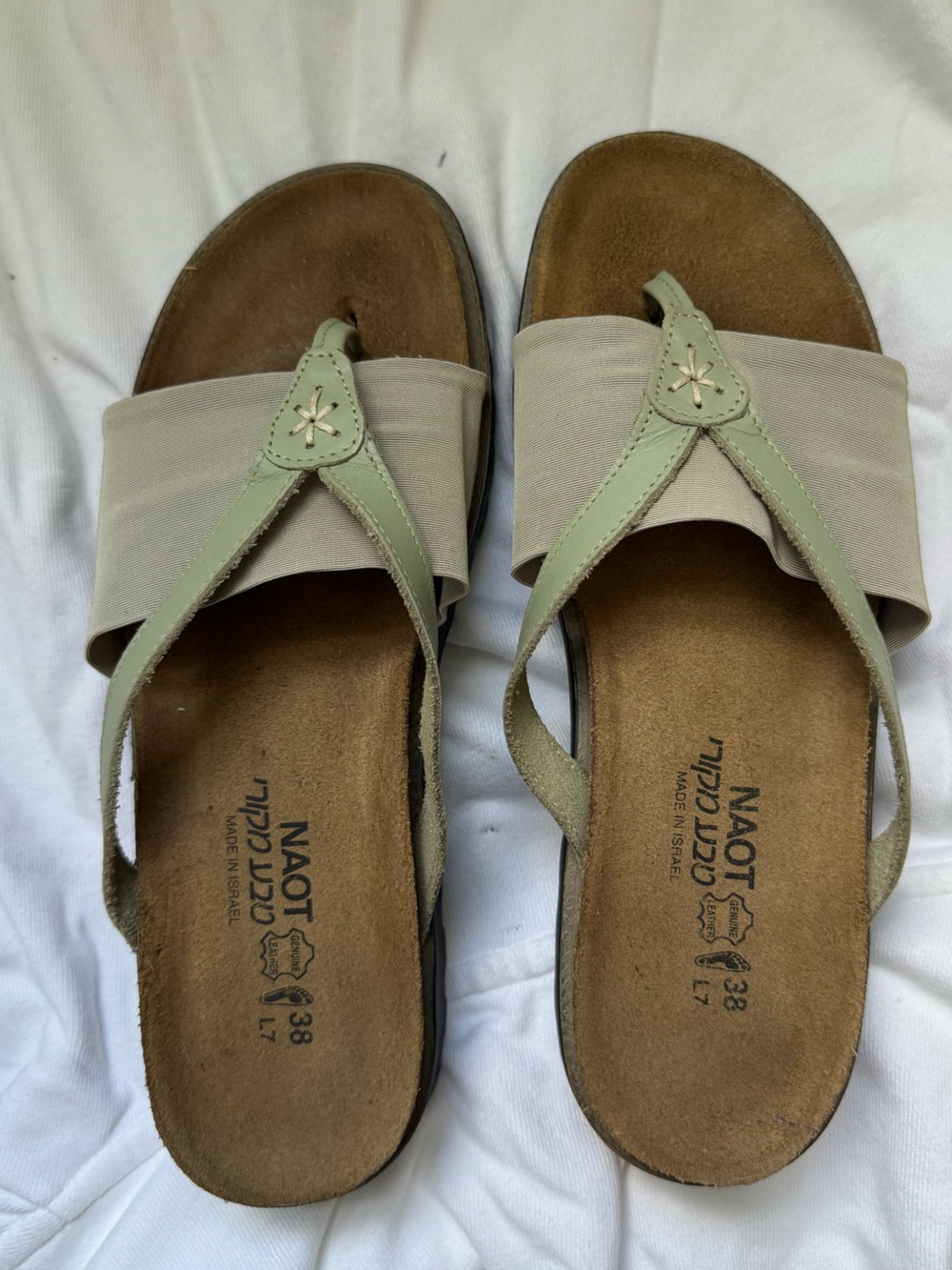 Naot Women's Light Beige and Sage Green Thong Sandals